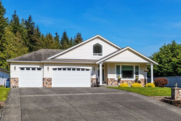 Modern house with landscaped driveway