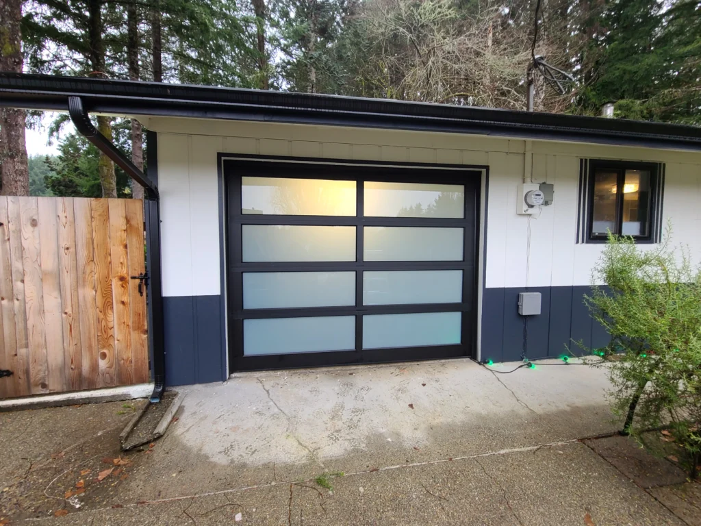 Modern garage door with frosted panels