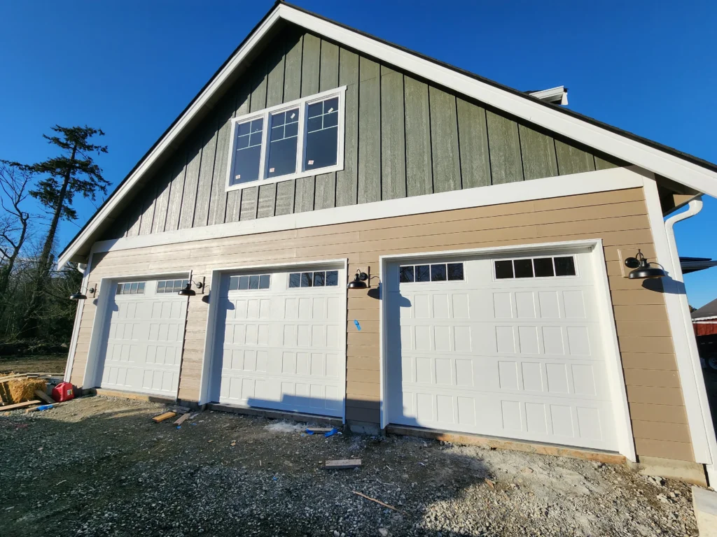Modern garage with three doors