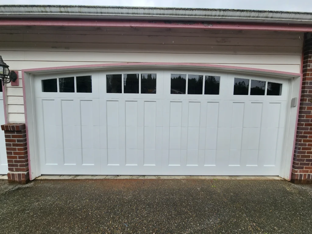 White garage door with windows